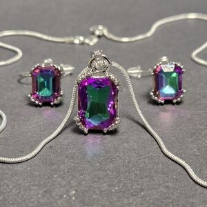 .925 necklace with multi colored pendant and earings...24166